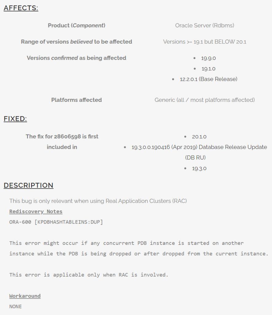 Bug 28606598 – ORA-600: [KPDBHASHTABLEINS:DUP]