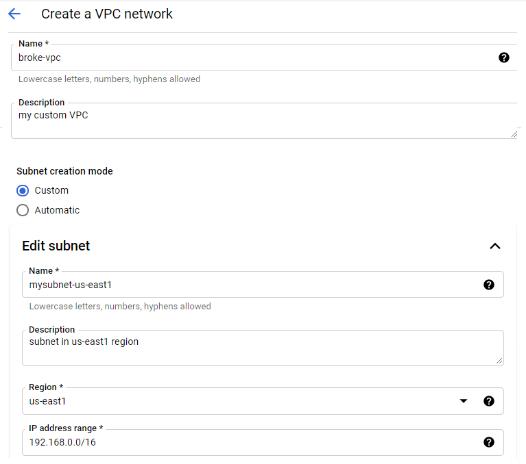 Create a VPC Network