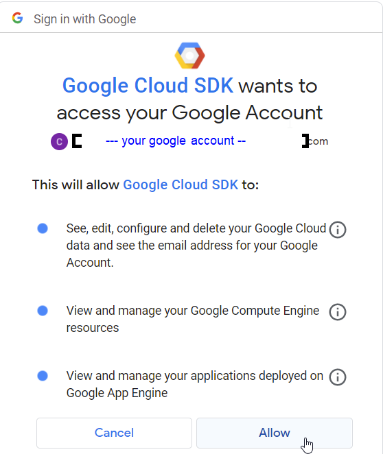 Google Cloud SDK Signin